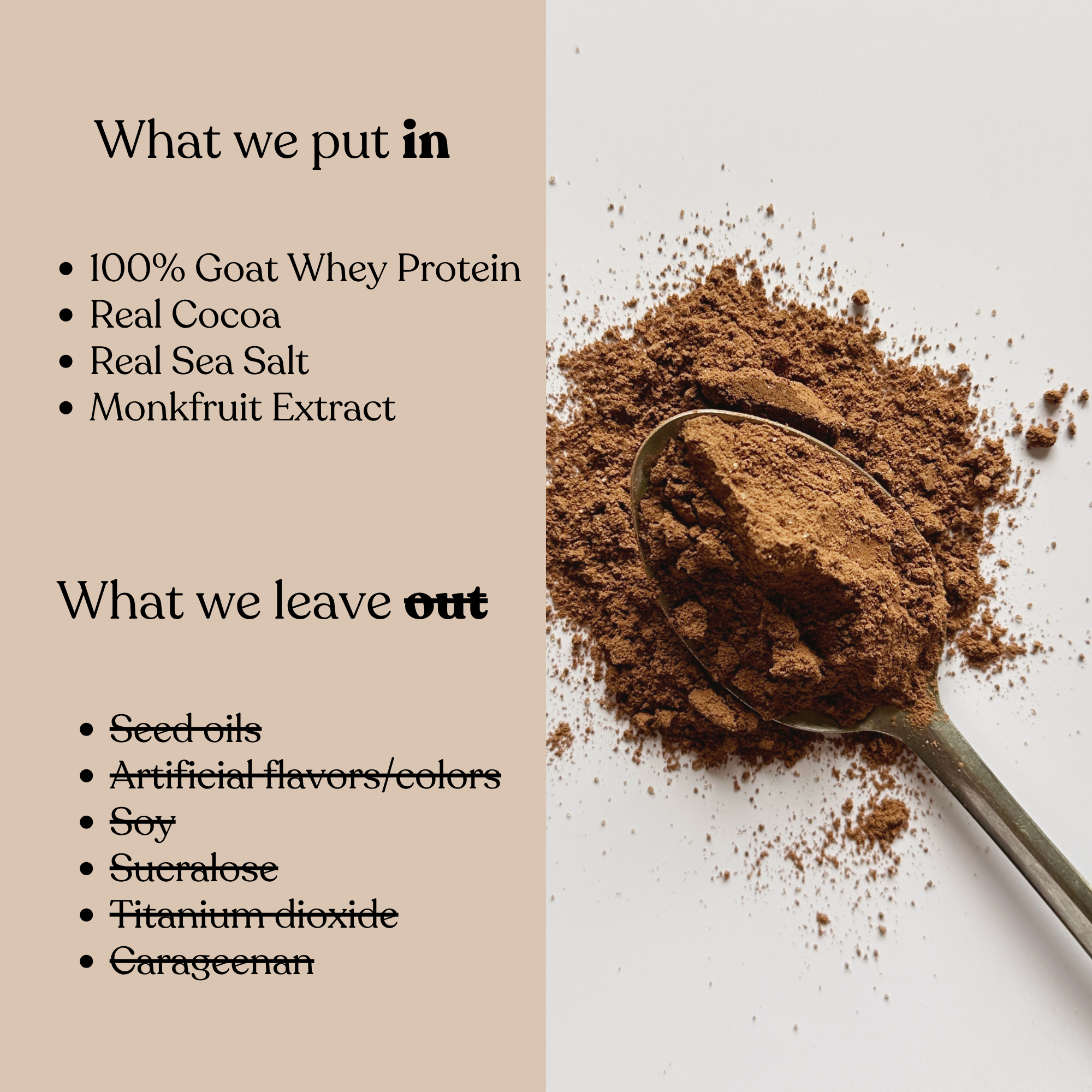 PRAVI Chocolate Goat Whey Protein Clean Ingredients, Real Cocoa, Real Chocolate, Sea Salt, Monkfruit, no artificial ingredients